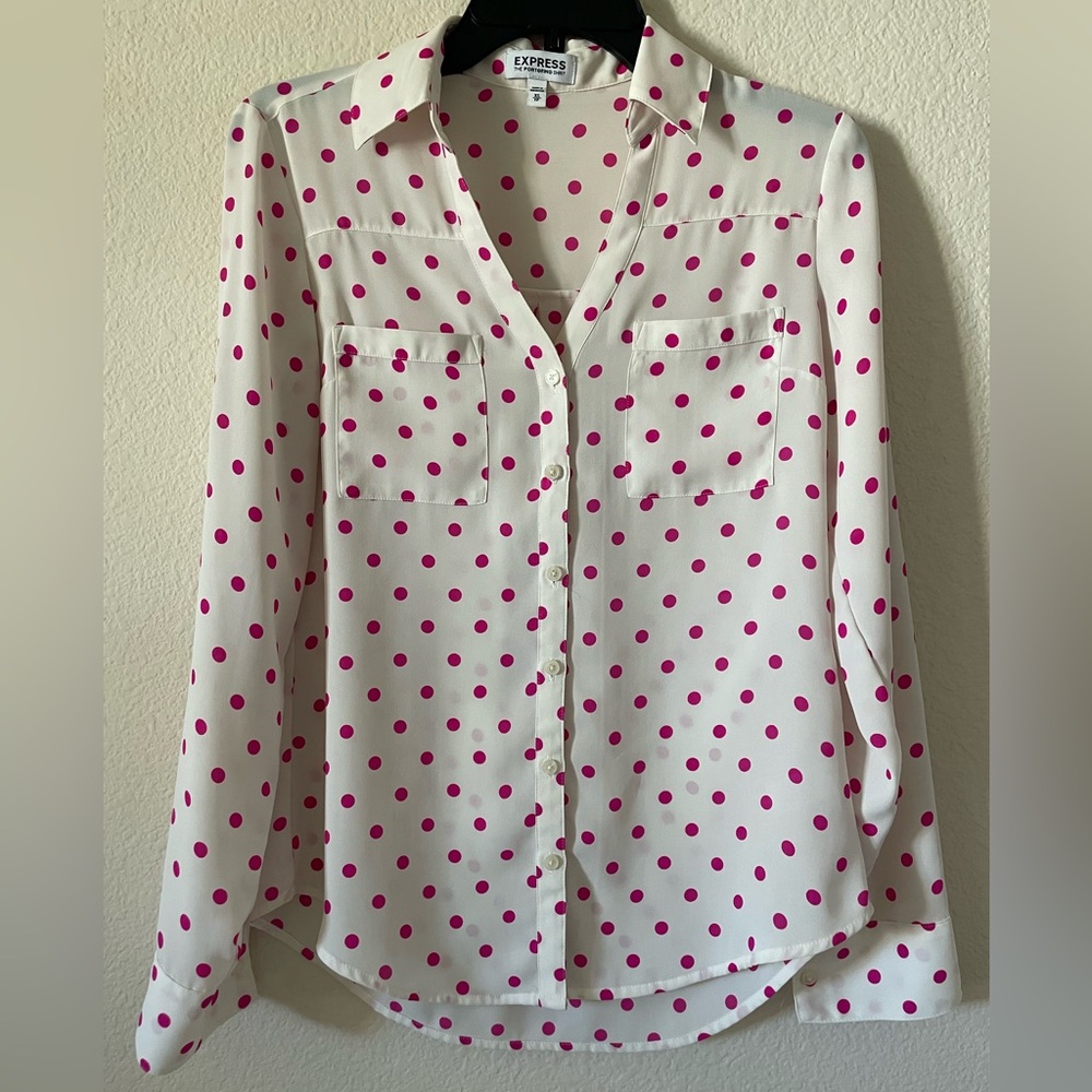 Express Polka Dot Portofino Button-Up Blouse